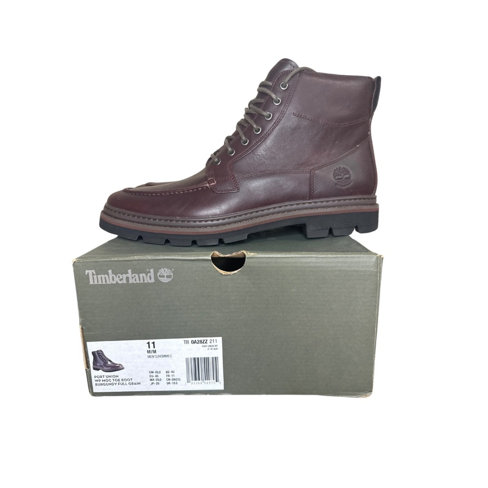 New Timberland Port Union Waterproof Moc Toe Burgundy Boot A28ZZ, Men's Size 11